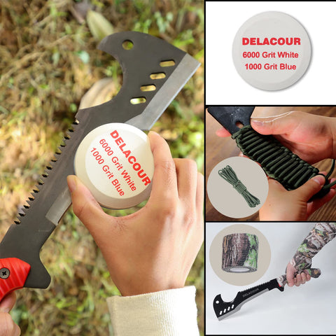 Delacour machete blade with saw back for quick cuts and tough wood tasks.
