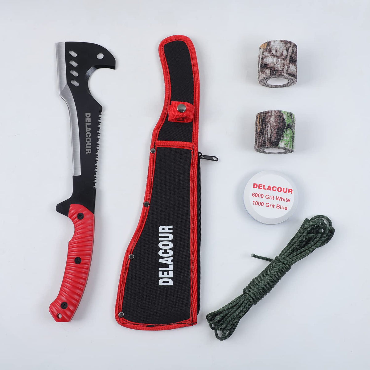 Delacour multi-use axe machete with ergonomic handle for comfortable grip during extended use.