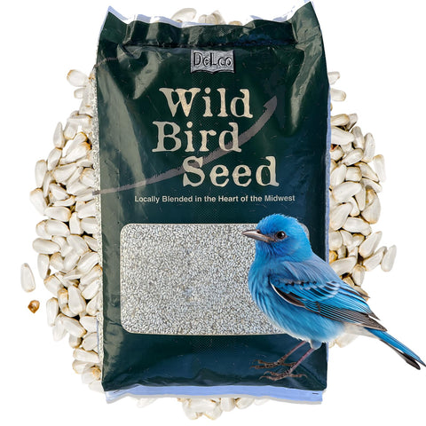 DelCo premium safflower seed bag, front view, highlighting purity and freshness.