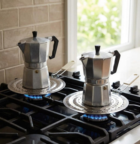 Dele heat diffuser removable handle enables compact storage after cooking