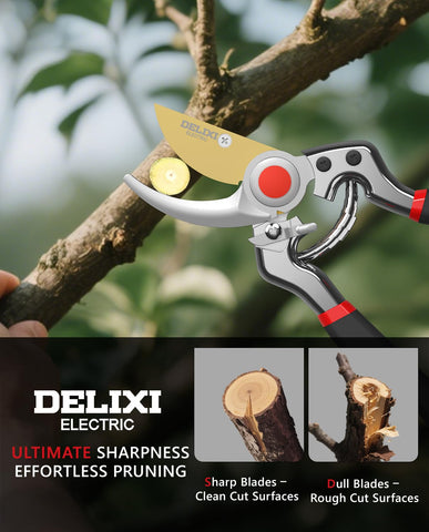DELIXI pruning shears with 2.17-inch jaw opening tackle thicker stems.