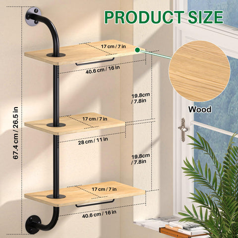 DELLAN 3-tier wall-mounted plant shelf displaying greenery without floor clutter