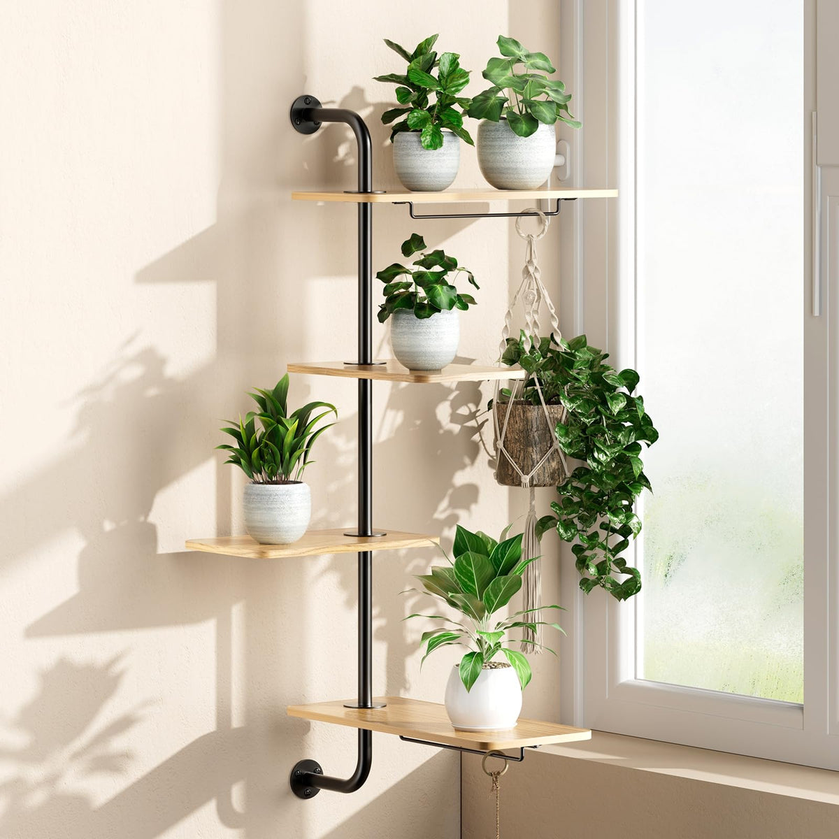 DELLAN 4-tier rotating window shelf with angled shelves for optimal sunlight