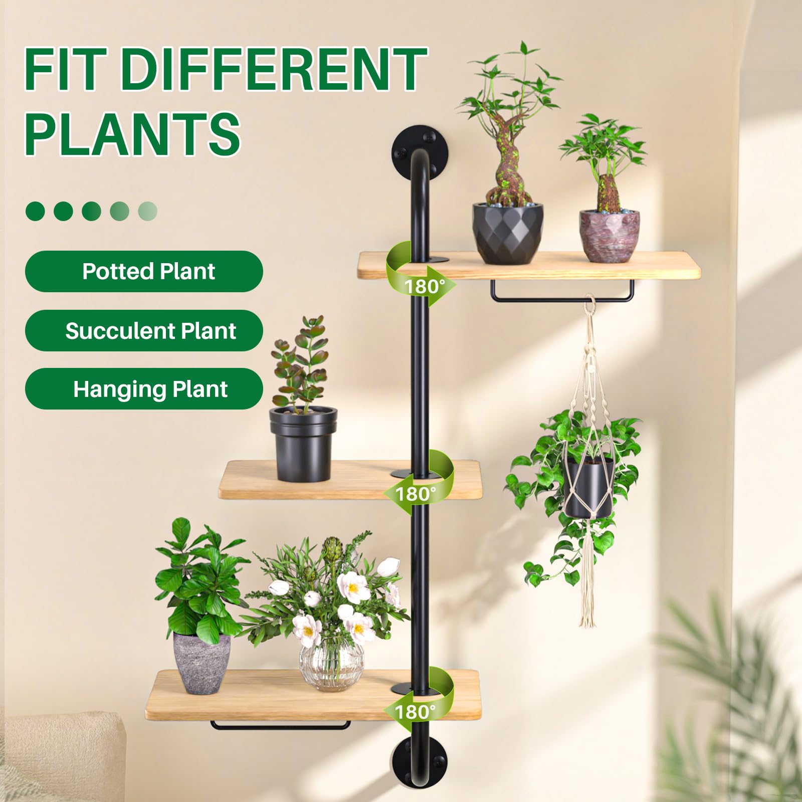DELLAN indoor plant stand with hanging bars for efficient space use