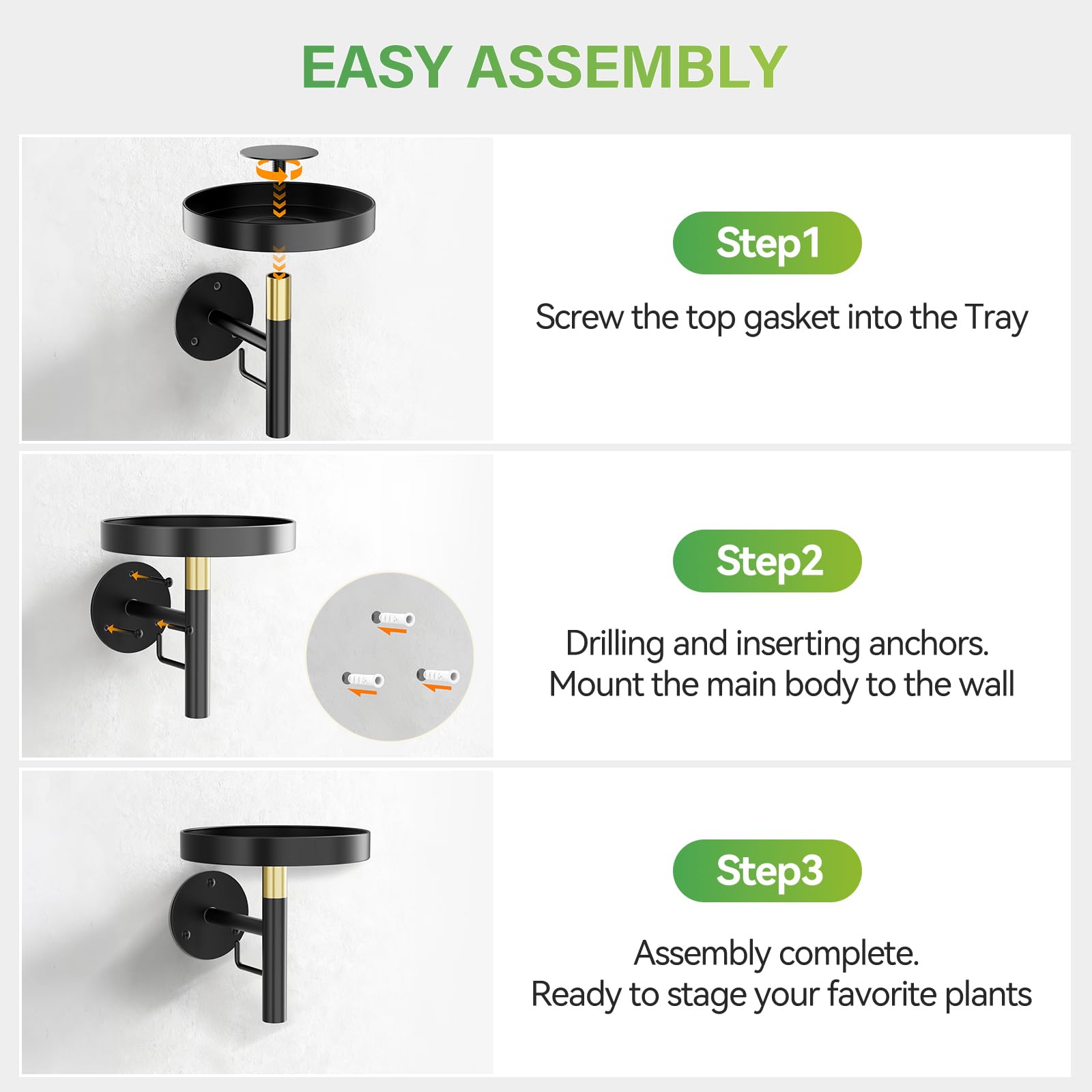 DELLAN plant shelf wall decor details emphasize a sleek, contemporary design.