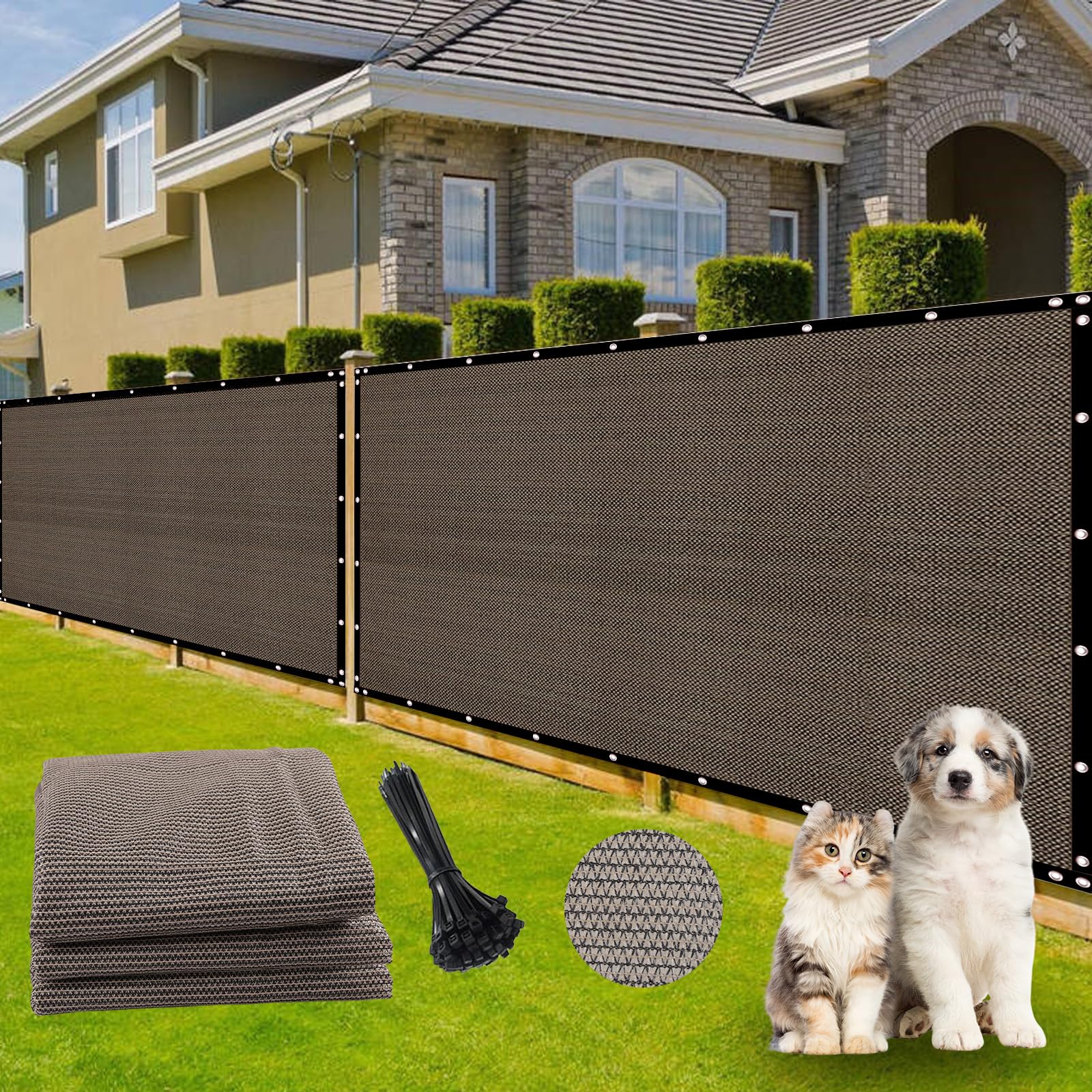 Dellna fence privacy screen in brown blocks views for patios while improving airflow.
