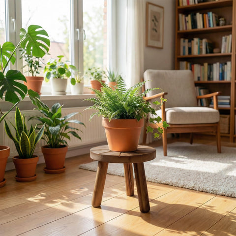 Delma Wood Plant Stand Windowsill space saving design fits compact spaces.