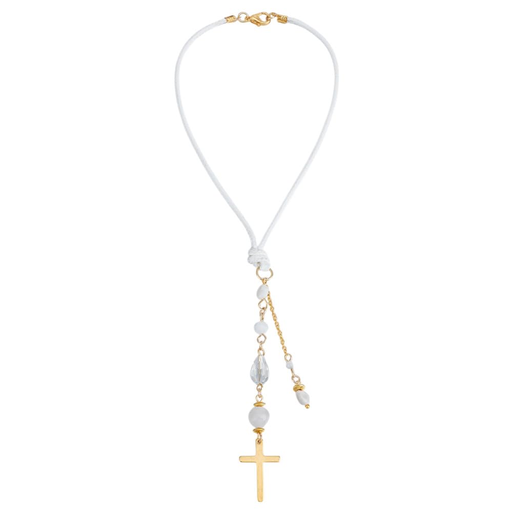 DELORIGIN cross hanging car mirror ornament; elegant glass crystal beads for car decor.
