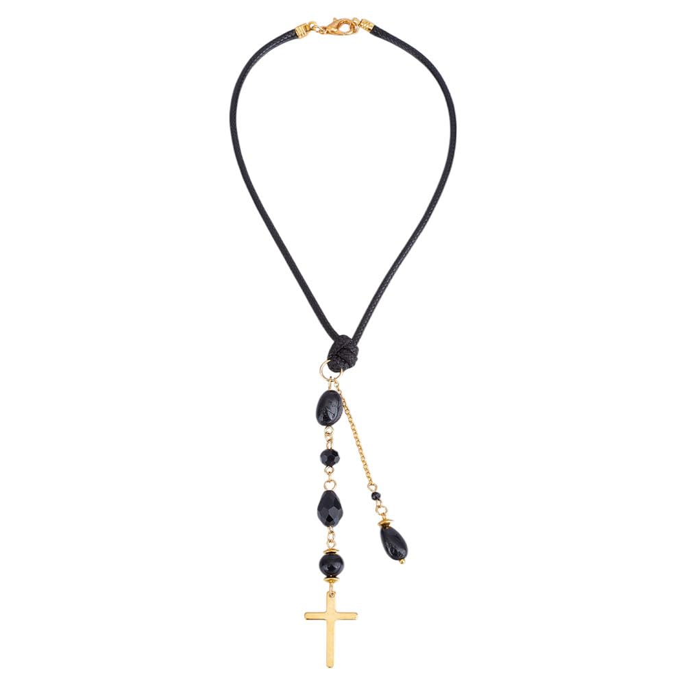 DELORIGIN cross hanging ornament with black glass crystal beads for home decor and good luck