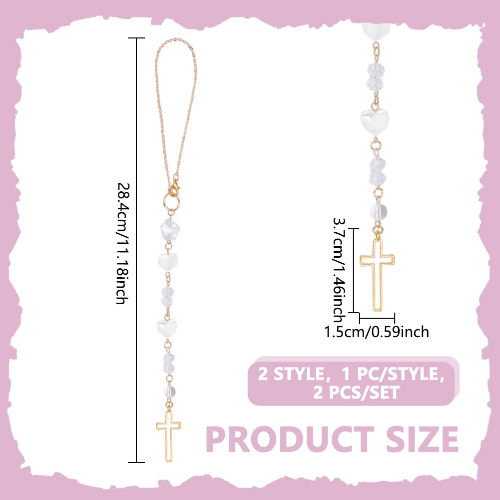 DELORIGIN crystal bead sun catcher cross with crystal flower beads adding sparkle to the car window.