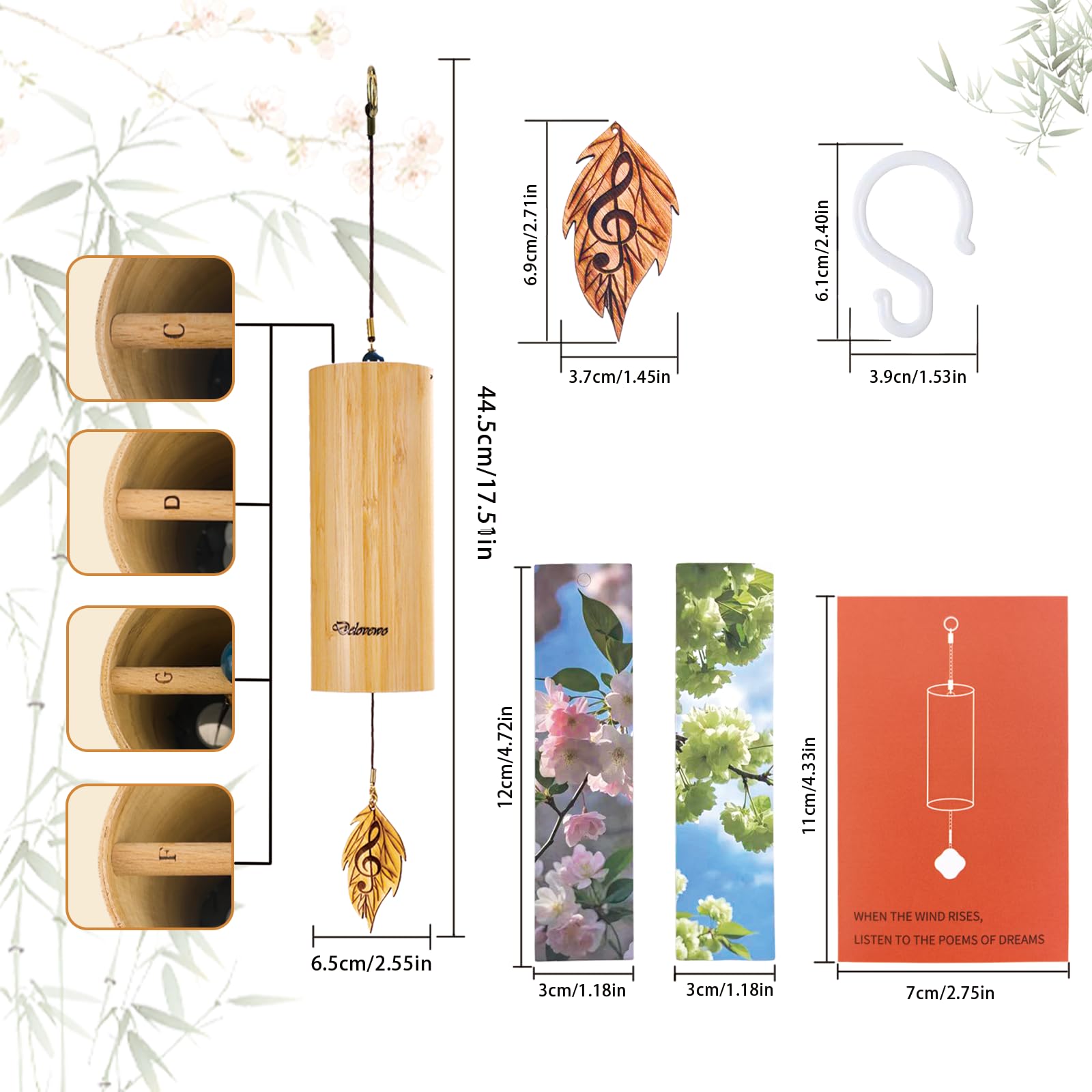 DELOVEWO aesthetic bamboo chimes, compact design for balconies
