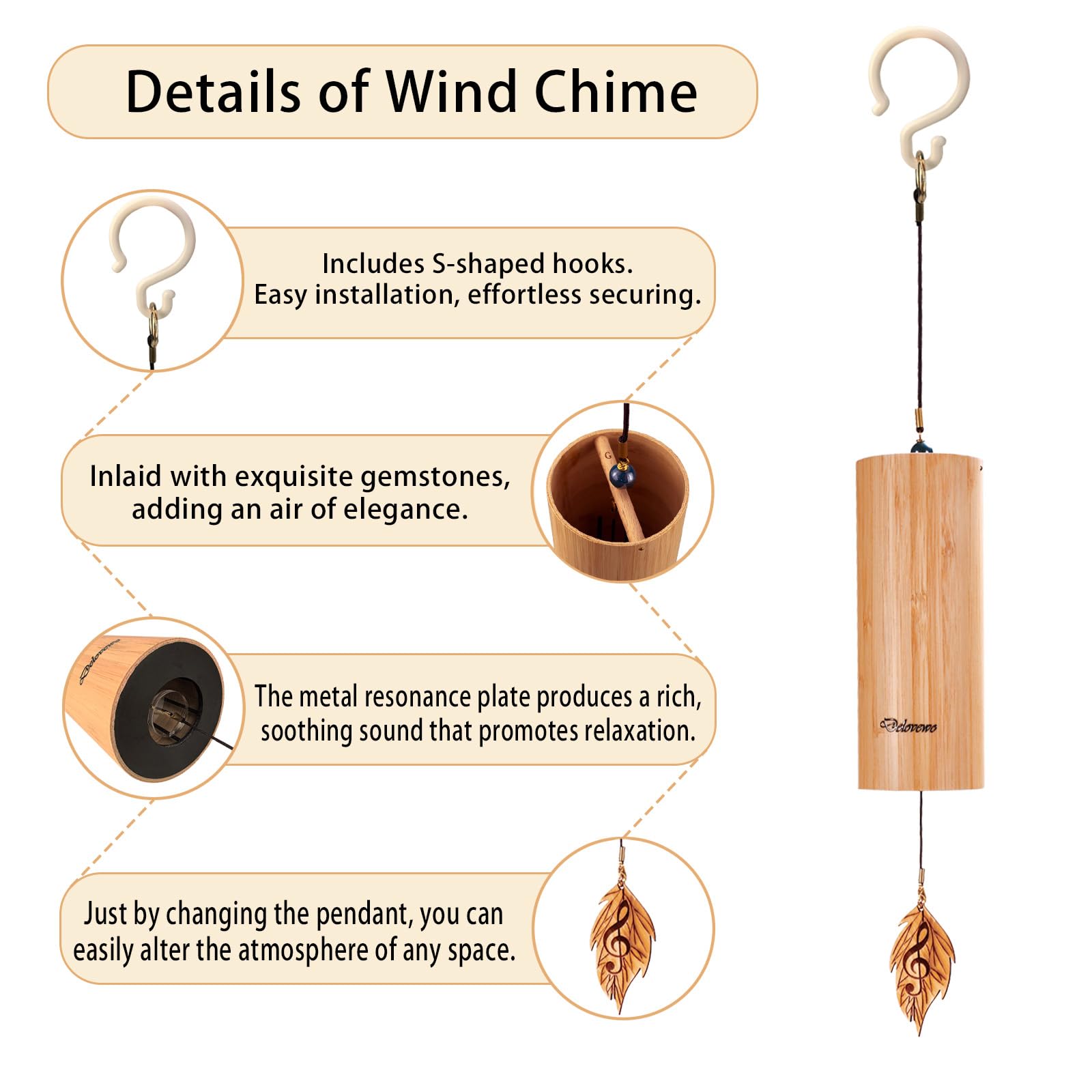 DELOVEWO rain chime sound tubes and plate, delivers deep soothing tones for meditation