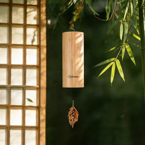DELOVEWO wind chimes outside natural bamboo close-up, creates calm outdoor ambience