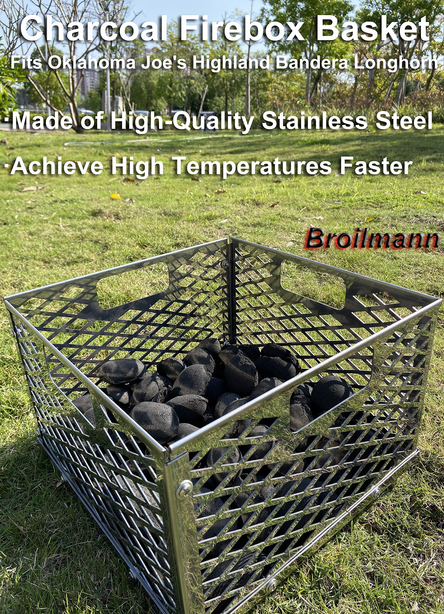 DELSbbq charcoal basket easy-clean design simplifies removal of spent coals.