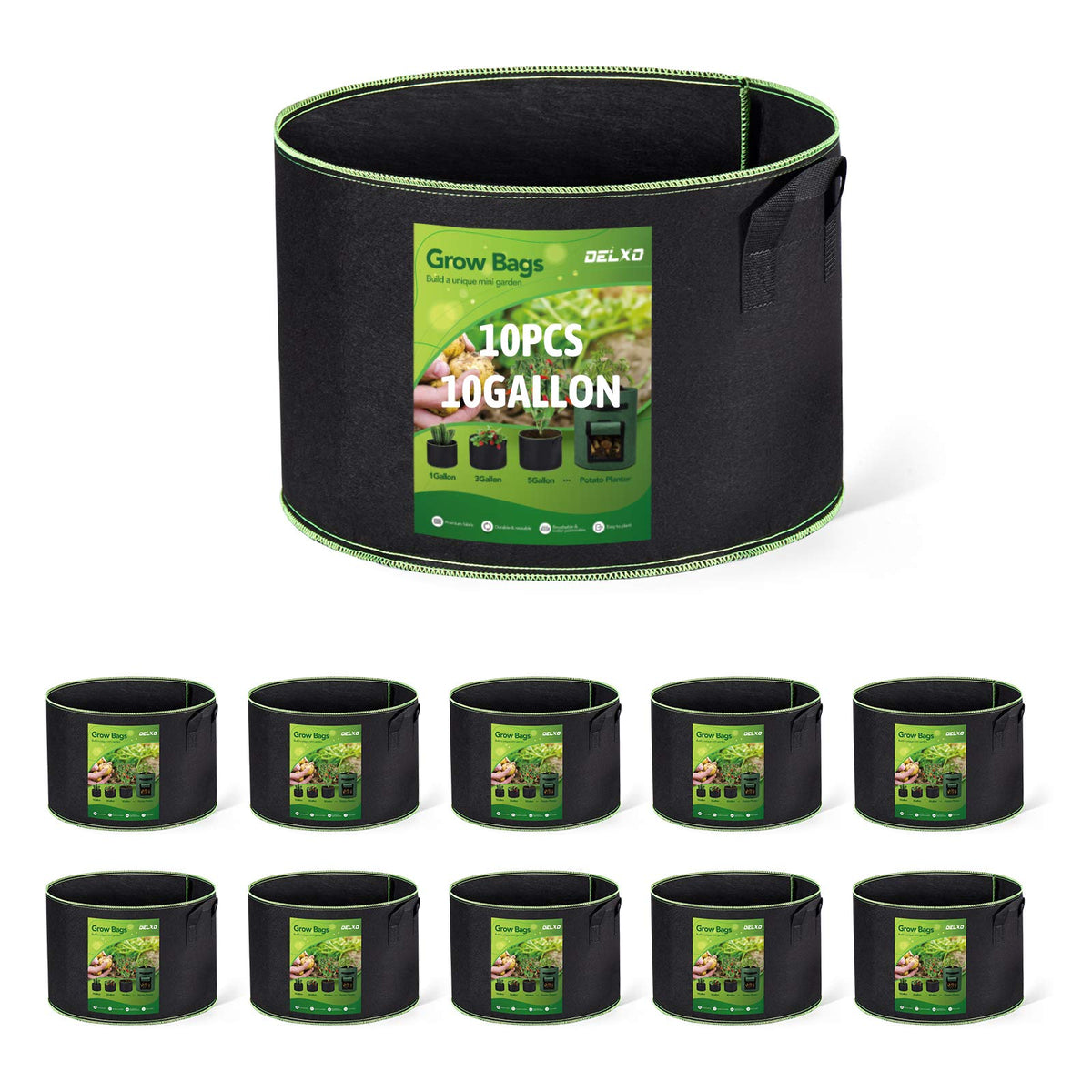 Delxo 10-gallon grow bag side view for versatile planting