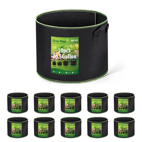 Delxo 20-gallon grow bags with durable fabric for long-lasting outdoor gardening.