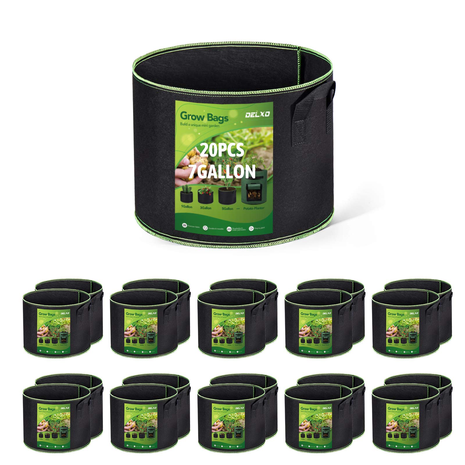 Delxo 7-gallon aeration fabric grow bag with handles for easy transport.