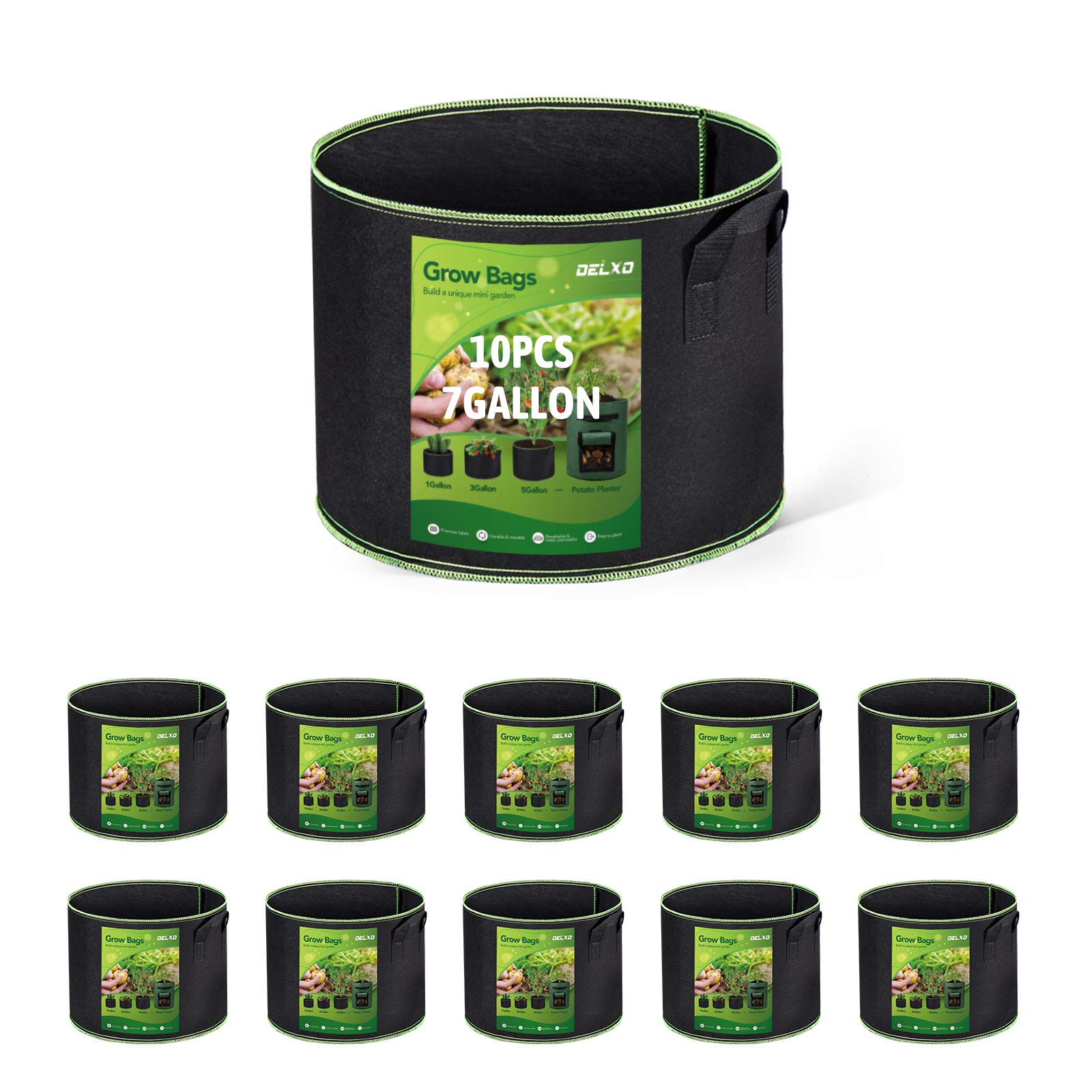 Delxo 7-gallon grow bag pack ideal for versatile outdoor planting.