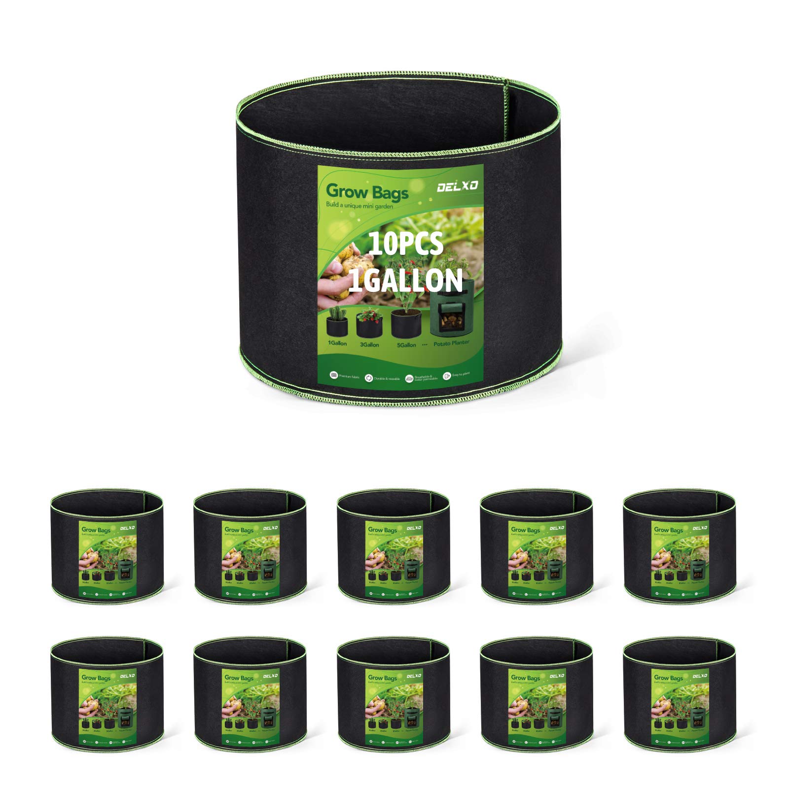 Delxo Garden Grow Bags 1 Gal Pack of 10 for portable, durable planting.
