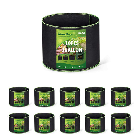 Delxo Garden Grow Bags 1 Gal Pack of 10 for portable, durable planting.
