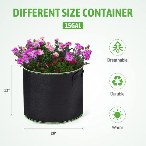 Delxo heavy-duty aeration fabric pots with handles for easy transport.