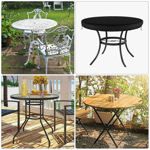 Demao black round table cover fits a 48.8-inch table for outdoor use.