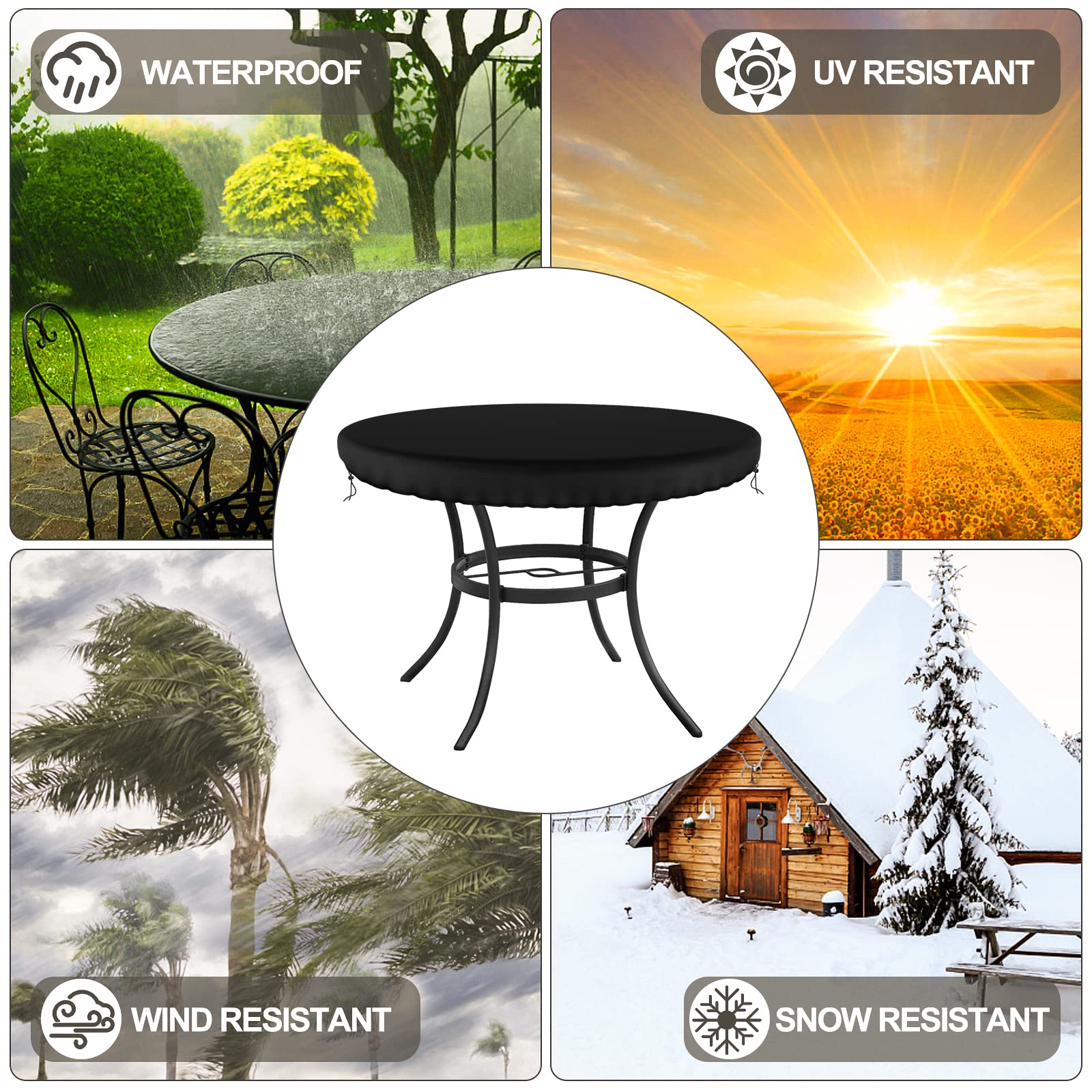 Demao round table cover all-weather shield for rain, sun, and dirt.
