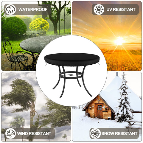 Demao round table cover all-weather shield for rain, sun, and dirt.
