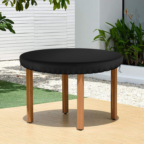 Demao round-table-cover-drawstring-secure shows secure fit in wind.
