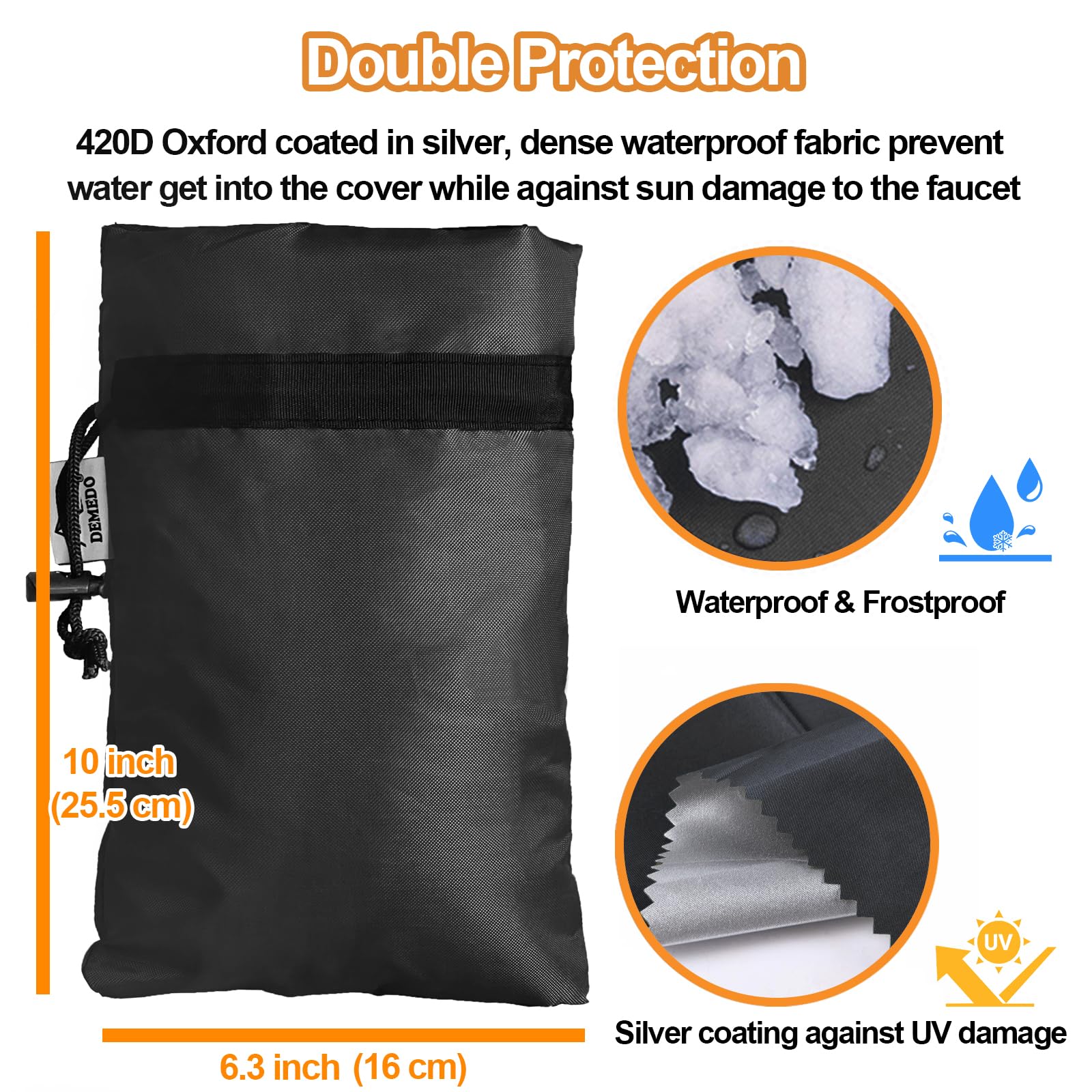 DEMEDO hose bib cover in black guards winter-weary spigots.