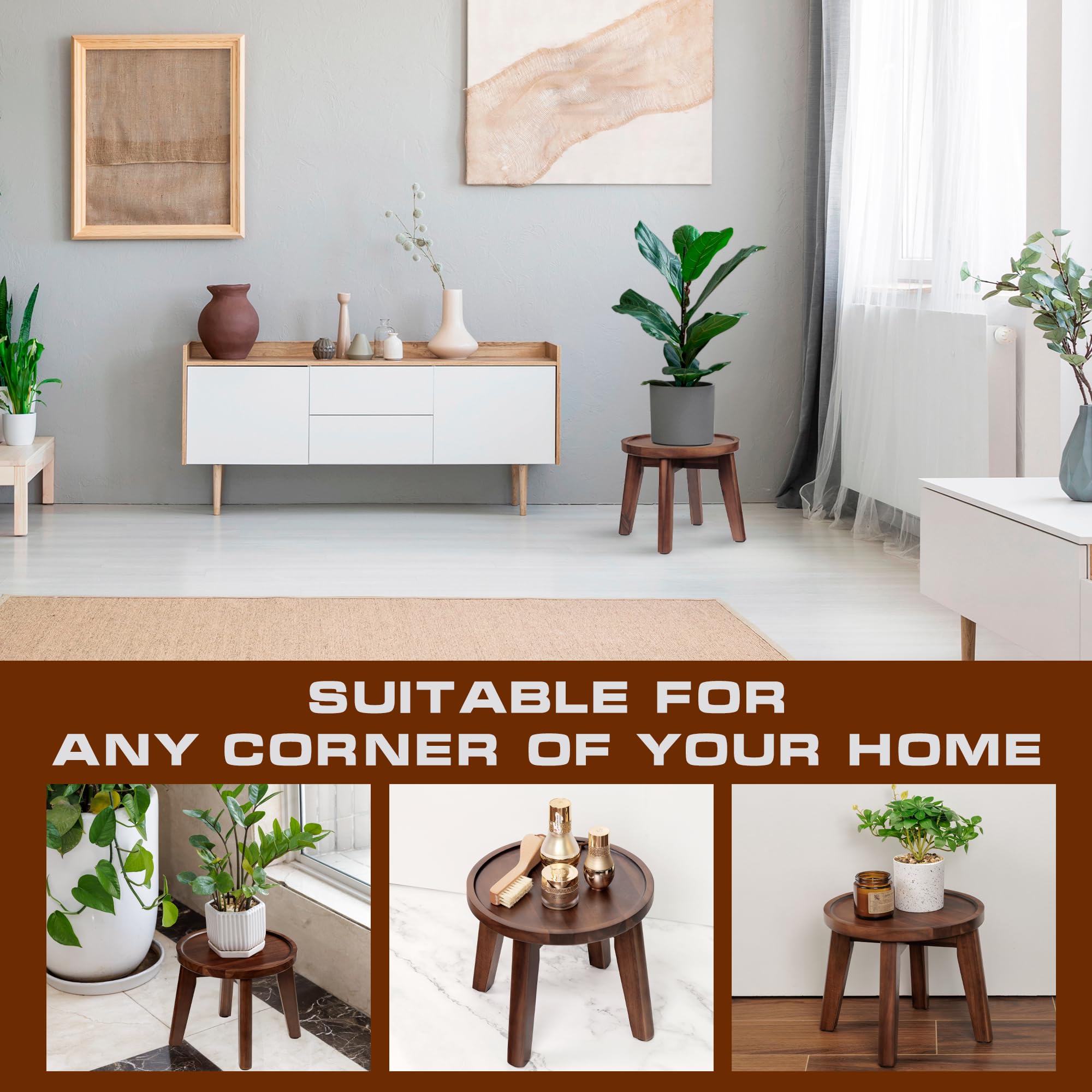 Demigo dark brown acacia wood finish complements any décor.