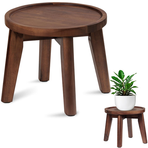 Demigo indoor plant stand in acacia wood showcases greenery with sturdy support.