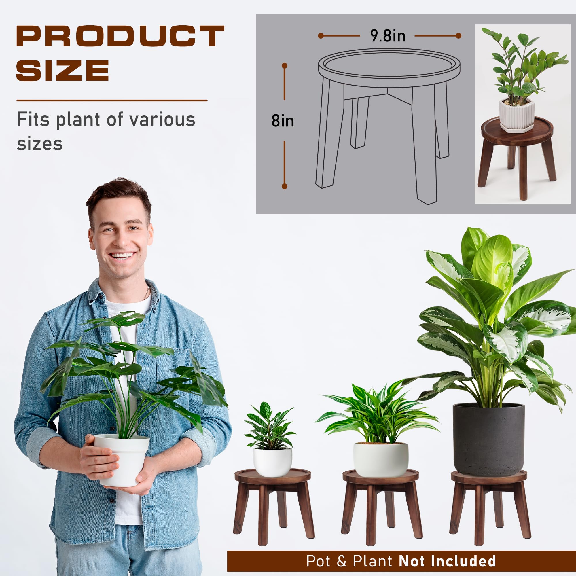 Demigo plant stand with spill-proof tray protects floors from water leaks.