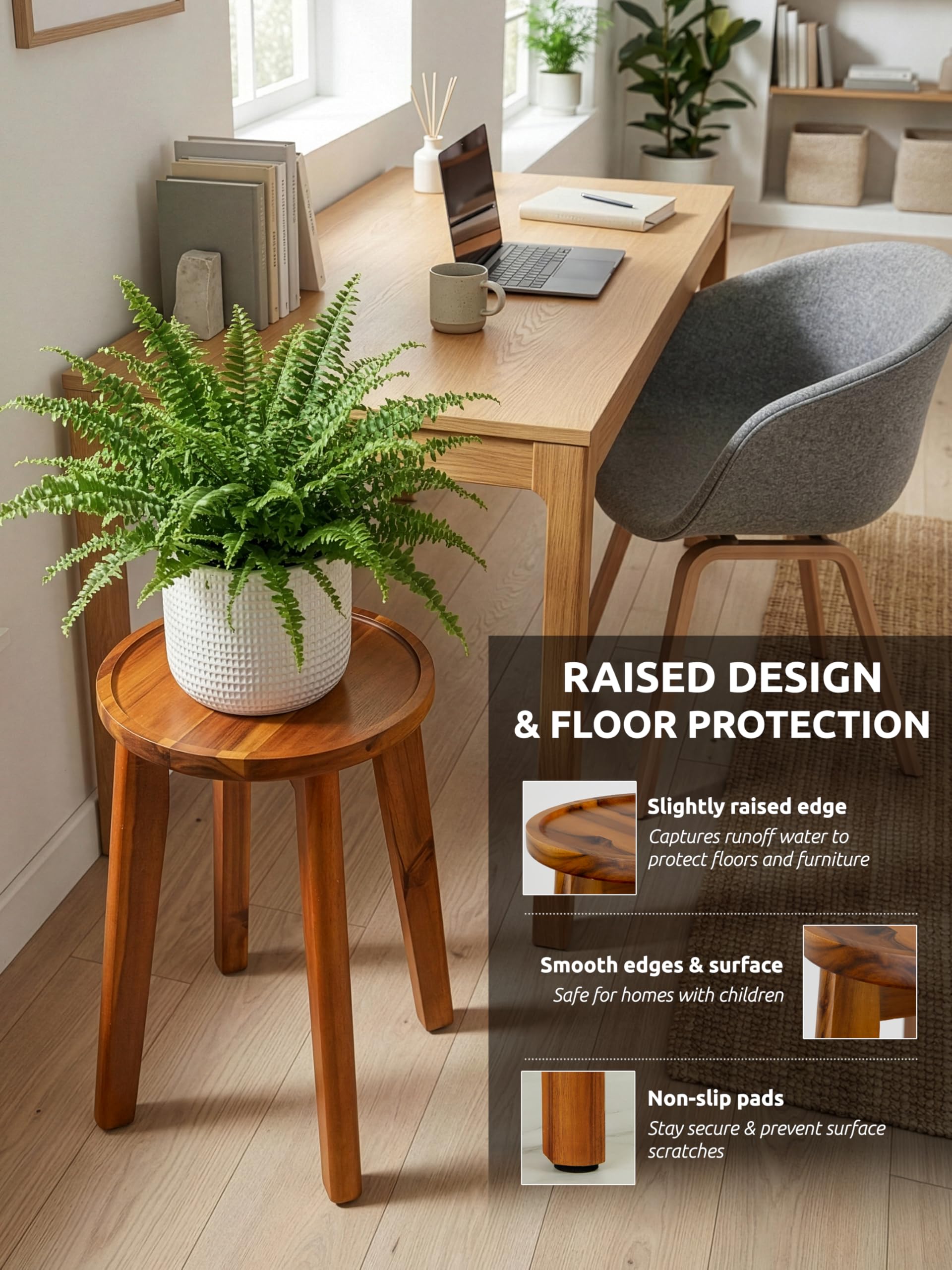 Demigo raised-edge tray guards against leaks while protecting floors