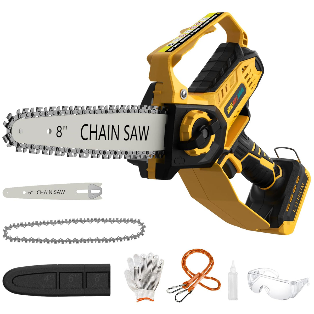 DEMIMA mini chainsaw with dual bars for versatile pruning and light woodcuts