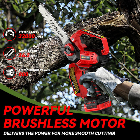 DEMIMA mini chainsaw with 6 inch bar for precise cuts on small branches