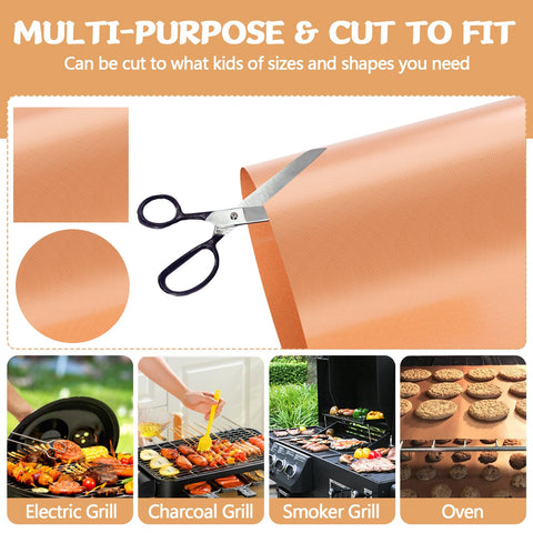 Demiwise copper grill mats work with gas, charcoal, and electric grills.