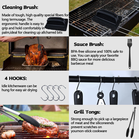 Demiwise tongs and cleaning brush keep tools organized and ready.