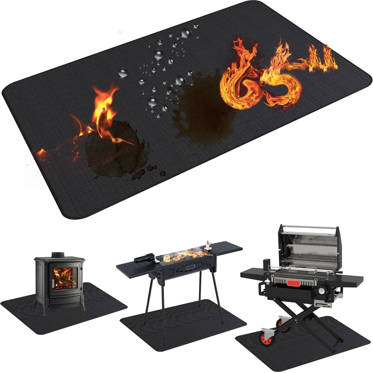 Demiwise 65x48in grill mat protecting outdoor deck from spills and stains