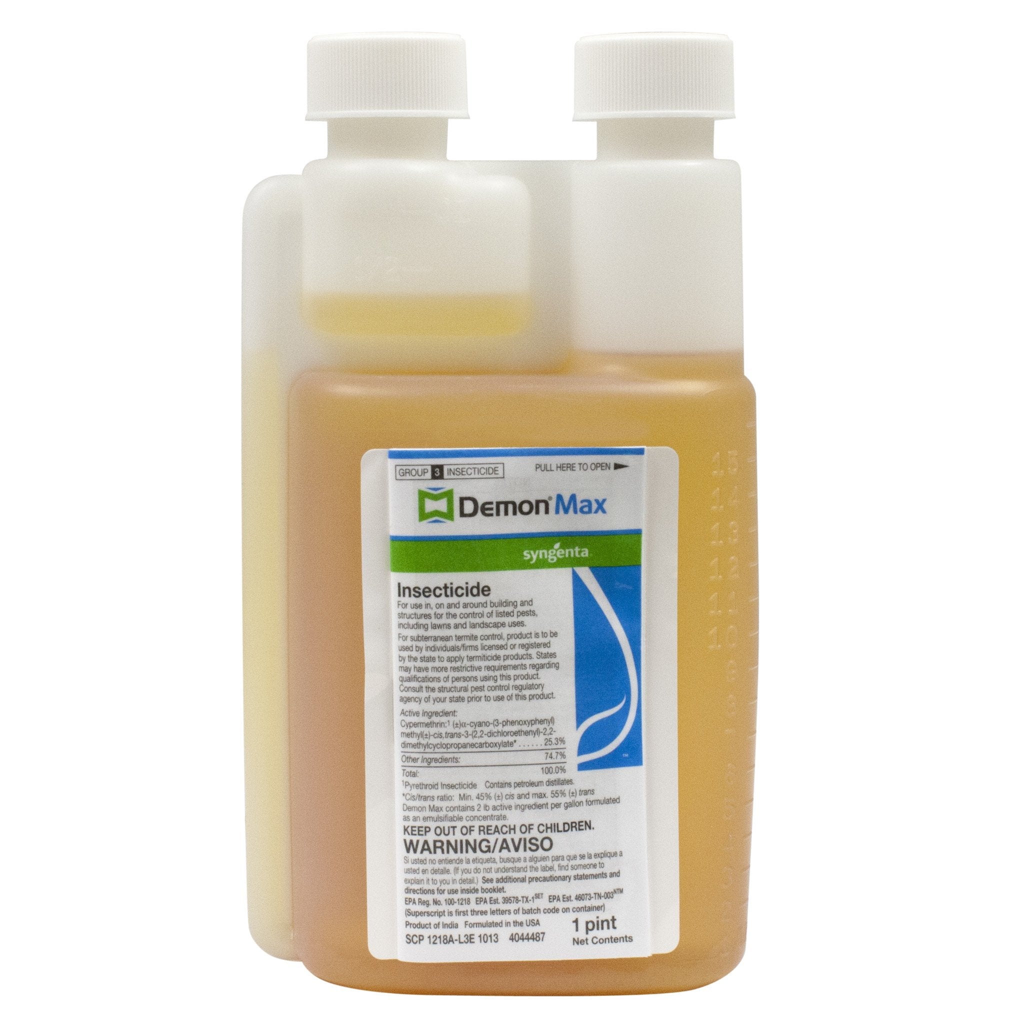 Demon Max insecticide bottle for quick knockdown and lasting pest control around structures