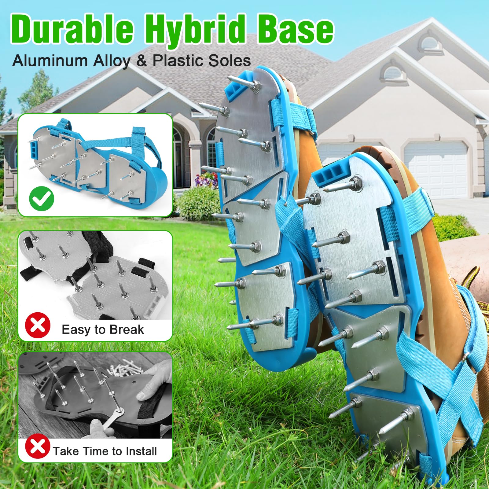 DenForste spikes penetrate soil to enhance lawn aeration and water uptake.