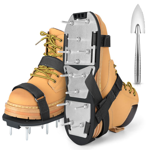 DenForste lawn aerator shoes side view highlights durable construction for heavy garden use.
