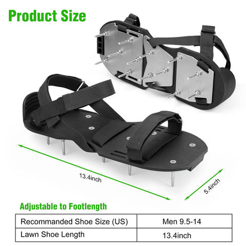 DenForste lawn aerator shoes top view shows secure fit with adjustable straps.