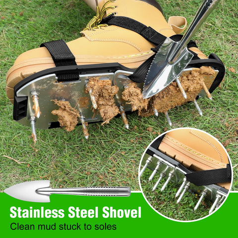 DenForste aerator shoes being worn while walking on a lawn