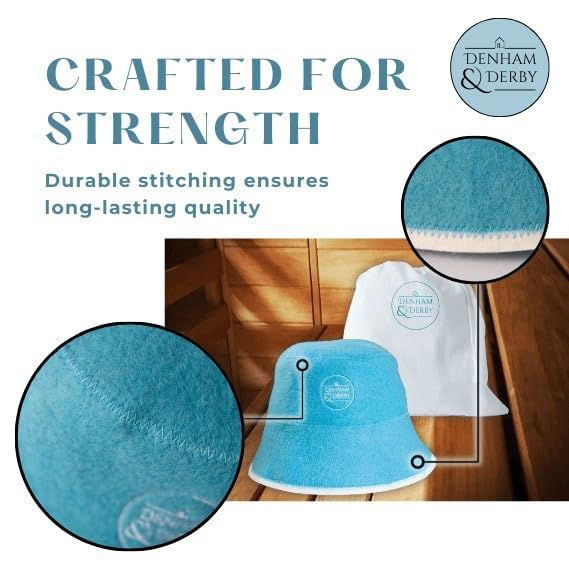 DENHAM & DERBY easy-care wool sauna hat maintains softness after washing