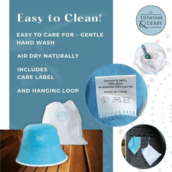 DENHAM & DERBY sauna hat with cotton bag for easy storage and travel