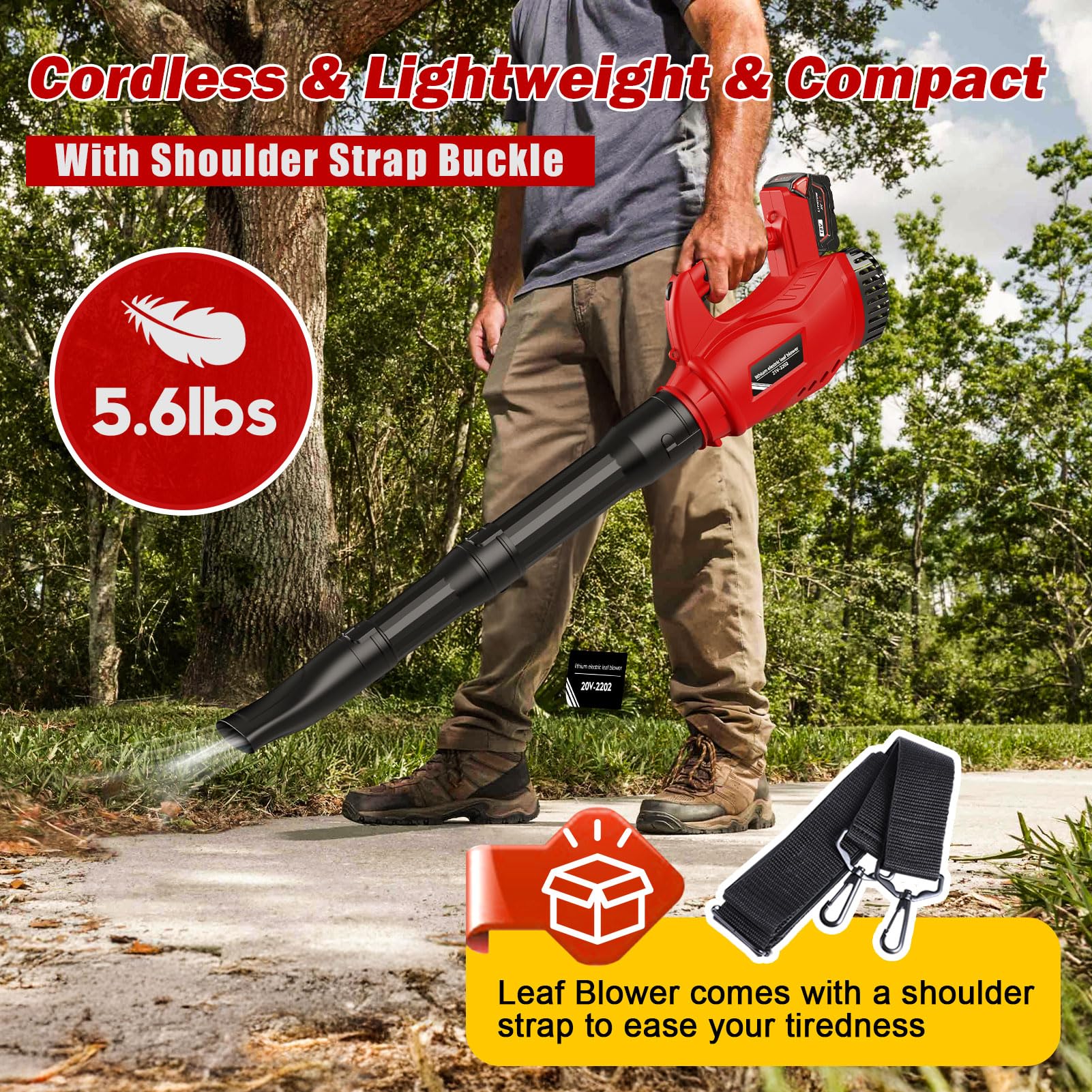Denqir leaf blower six-speed control shows adjustable airflow for diverse outdoor tasks.