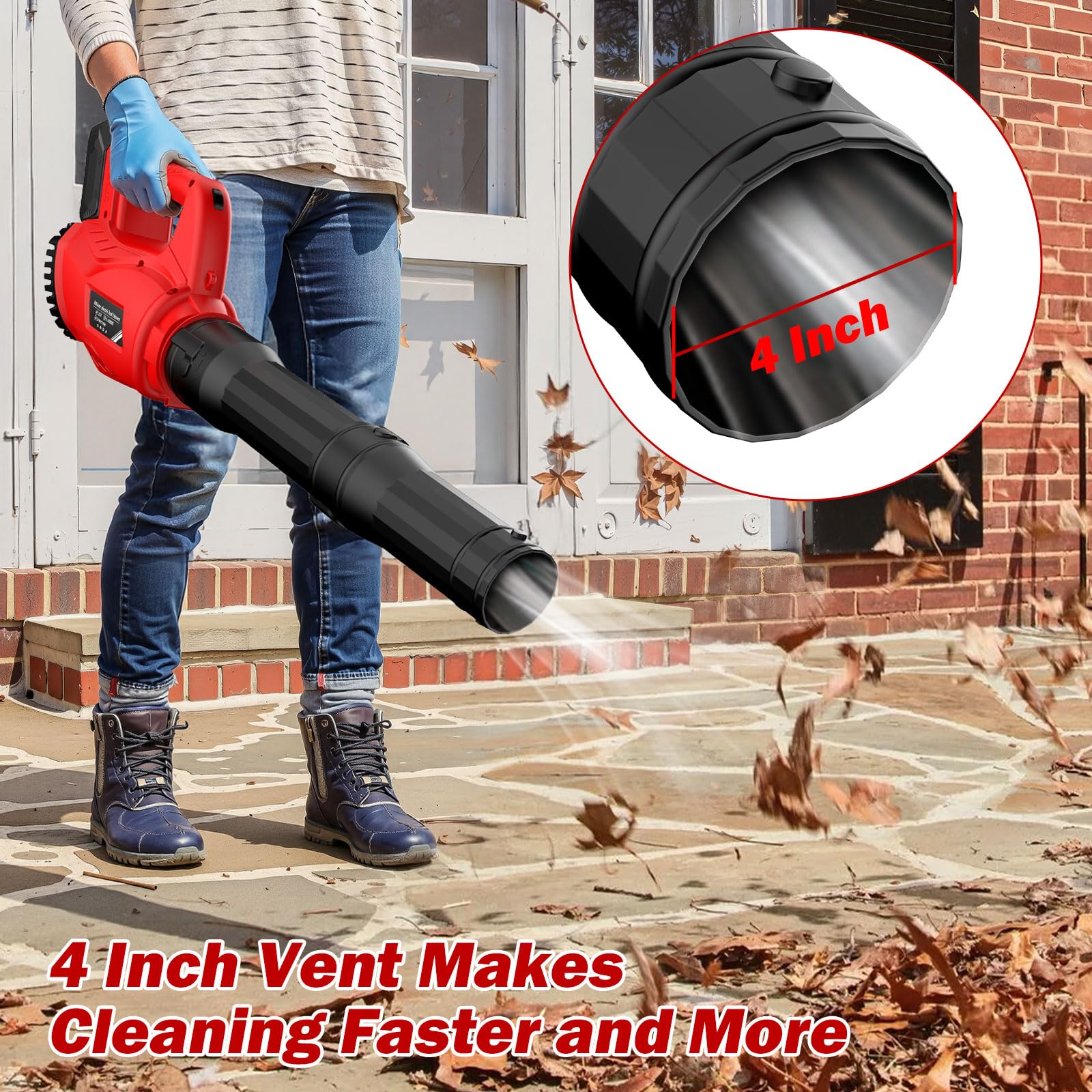 Denqir leaf blower Milwaukee M18 compatibility shown for flexible power options.