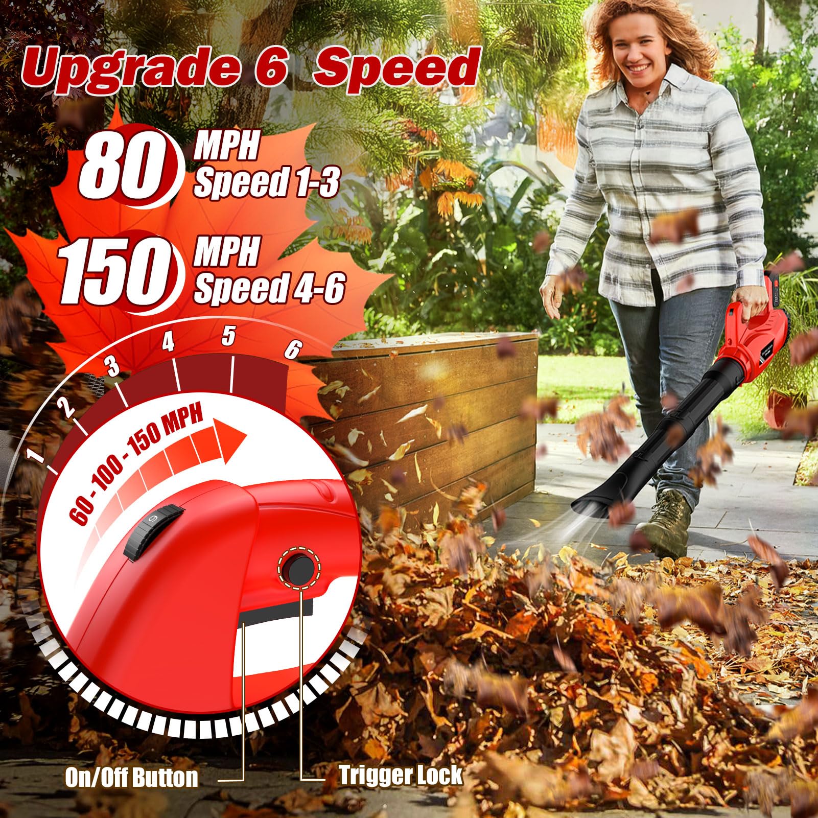 Denqir leaf blower with shoulder strap supports comfortable use while clearing sidewalks.