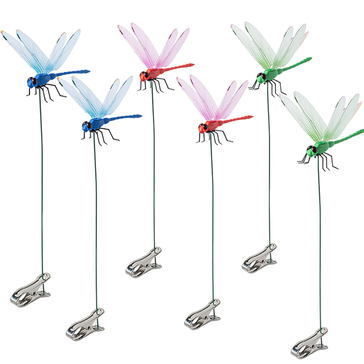DEPHILA dragonfly clip stake red adds colorful garden charm while deterring unwanted pests.